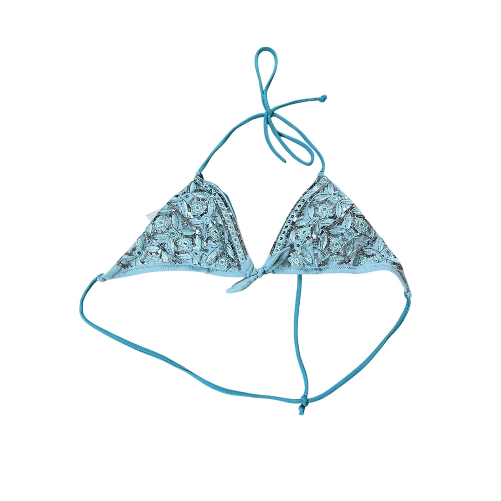 Victoria's Secret Swim Top Womens Xs Blue Triangle Sequin Embroidered Lined